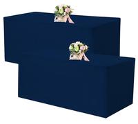2 Pack Fitted Tablecloths 72 x 30 Inch, Navy Blue Rectangle Table Clothes for 6 Foot Tables, Washable Polyester Fabric Table Cover for Parties, Wedding, Banquet, Trade Show