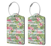 2 Pack Flamingo Tropical Flowers Luggage Tags for Suitcase,Luggage Tag with Privacy Flap,Name ID Label and Stainless Steel Loop for Women Men Baggage Bag Backpack