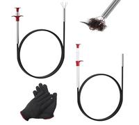 2 Pack Flexible Drain Unblocker and Gloves,90/200cm Retractable Drain Snake Grabber Plumbing Snakes Toilet Snake for Hair Debris Removal in Sinks