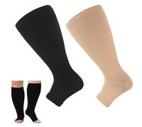 2 Pack Flight Socks for Women Large Calves, Plus Size Wide Calf Compression Socks, Toeless Open Toe Compression Socks for Women - For Support Flight Travel Pregnancy 20-30 mmhg 3XL (Black skin color)