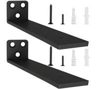 2 Pack Floating Shelf Brackets 12in, Heavy Duty Wall Mounted Shelf Brackets, L-Shaped Metal Shelf Support for Floating Shelves | Home Storage (Black)