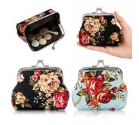 2-Pack Floral Canvas Kiss-Lock Coin Purse, Compact Wallet for Coins & Cards | 2-pack floral canvas coin purses with kiss-lock closure, spacious single interior for coins and cards daily storage