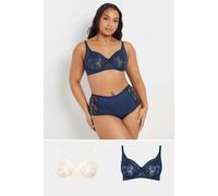 Yours 2 Pack Blue & White Floral Embroidered Underwired Bras - Women's - Plus Size Curve