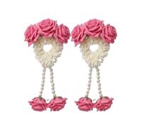 2 Pack Floral Kalira Mehndi Hand Bracelet, Hair Bun Accessory, Artificial Scented Jasmine Flowers on Scrunchies, Traditional South Asian Wedding (Baby Pink)