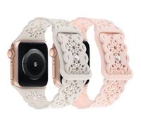 2 Pack Floral Lace Silicone Strap Compatible with Apple Watch Band 40mm 41mm 38mm 42mm 44mm 45mm 49mm for Women iWatch Series 9 Ultra 8 SE 7 6 5 4 3 2 1 (42mm/42mm/2 Pack) 1.732 18 UK