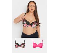 2 Pack Floral Print Padded Bras Yours Black 48C