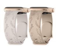 【2 PACK】 Flower Engraved Strap for Apple Watch Strap 42mm 44mm 45mm 46mm 49mm, Silicone Sport Band for iWatch Series 10 9 8 7 6 5 4 3 2 1 SE, Women Men (Black,44/45/46/49/42mm(Series 3 2 1))
