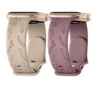 【2 PACK】 Flower Engraved Strap for Apple Watch Strap 42mm 44mm 45mm 46mm 49mm, Silicone Sport Band for iWatch Series 10 9 8 7 6 5 4 3 2 1 SE, Women Men (Black,44/45/46/49/42mm(Series 3 2 1))