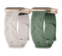 【2 PACK】 Flower Engraved Strap for Apple Watch Strap 42mm 44mm 45mm 46mm 49mm, Silicone Sport Band for iWatch Series 10 9 8 7 6 5 4 3 2 1 SE, Women Men (Black,44/45/46/49/42mm(Series 3 2 1))