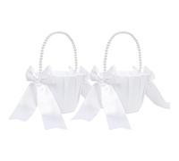 2 Pack Flower Girl Basket Set, White Wedding Flower Baskets for Flower Girls, Flower Basket with Handle and Bow