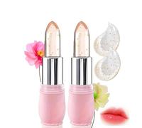 2 Pack Flower Jelly Lipstick Duo - Real Flower Temperature Reactive Hydrating Lip Balm Turns Pink, Long Lasting Moisturizing Non-Sticky Crystal Gloss Korean Gift Set (Bright Red & Yellow)