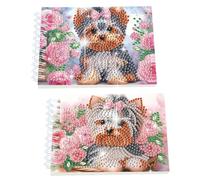 2 Pack Flower Puppy DIY Diamond Art Spiral Notebook Kit 80Pages No Lines