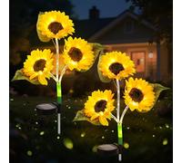 2-Pack Flower Solar Lights Outdoor Garden, IP65 Waterproof Sunflower Solar Lights, 60-LED Flower Light Gardens Accessories, Solar Powered Garden Light Ornaments for Pathway Graves Balcony Decoration