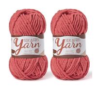 2 Pack Fluffy Velvet Yarn for Crocheting，Baby Blanket Yarn for Crocheting Soft，100g(131yds) Amigurumi Yarns，Plush Chenille Crochet Yarns，Puzzle Yarn for Crochet Weaving Craft(2 Watermelon Red)
