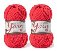 2 Pack Fluffy Velvet Yarn for Crocheting，Baby Blanket Yarn for Crocheting Soft，100g(131yds) Amigurumi Yarns，Plush Chenille Crochet Yarns，Puzzle Yarn for Crochet Weaving Craft(2 Red)
