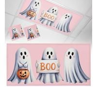 2 Pack Fluorescent Light Cover for Classroom Ceiling, Halloween Pink Ghost Boo Magnetic Magnetic Light Cover Filters, Cute Spook Pumpkin Ghost Lights Covers for Office School Drop Lamp Ceiling 4x2 ft