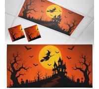 2 Pack Fluorescent Light Cover for Classroom Ceiling, Halloween Witch on Broom Magnetic Magnetic Light Cover Filters, Moon Bats Haunted Castle Lights Covers for Office School Drop Lamp Ceiling 4x2 ft