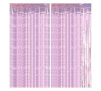 2 Pack Foil Fringe Tinsel Curtain, 1m x 2m Metallic Self-Adhesive PET Backdrop with Laser Dot Design Glitter Shiny Surface Streamer - Pink