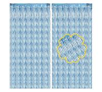 2 Pack Foil Fringe Tinsel Curtain, 1m x 2m Metallic Self-Adhesive PET Backdrop with Laser Dot Design Glitter Shiny Surface Streamer - LightBlue