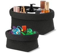 2-Pack Foldable Crochet Baskets - Collapsible Cotton Storage Bins for Towels, Cosmetics & Jewelry, Organizer for Bathroom, Kitchen & Shelf