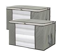 2 Pack Foldable Jumbo Storage Bags Closet Under Bed Organizer - 28 x 20 x 12 Inch (L x W x H) - Easy to Fit King Size Comforter Set - Breathable Anti-Mold Febric Clear Window & Handles