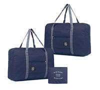 2 Pack Foldable Travel Duffel Bag, Lightweight Carry On Luggage Bag for Women and Men, Waterproof Multipurpose Sport Duffle for Sports, Gym, Vacation (Dark Blue)