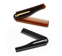 2 Pack Folding Beard Comb and Pocket Comb for Men Brown Black | Fine Tooth Acetate Travel Comb with Smooth Rounded Teeth, Portable for Daily Use, Travel, and On-the-Go Touch-Ups