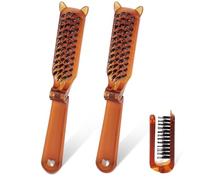 2 Pack Folding Hair Brush Travel Size, Foldable Brush, Boar And Nylon Bristle Hair Brush, Pocket Brush, Compact brush, Smoothing Hair Brush (Brown)