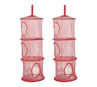 2 Pack Folding Mesh Hanging Storage, 3 Tiers Pace Saver Teddy Storage Hanging Toy Basket For Kids Room Bathroom Balcony(Big red)