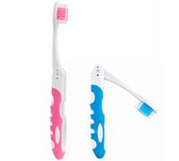 2-Pack Folding Travel Toothbrush - Portable Compact Mini Toothbrush Set with Protective Case, Soft Bristle Manual Brush for Camping, Office & Holiday (Pink & Blue