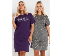 2 Pack 'Follow Your Dreams' Nightdresses Yours Purple 30-32