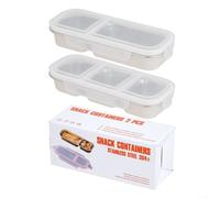 2 Pack Food Containers Stainless Steel with BPA PP and Silicone Components for Snack Fruit Dip Storage at Home or Away (White)