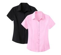 2 Pack Formal Smart Work Shirts for Women UK Plus Size Business Casual Office Wear Professional Job Interview Clothes 4-Way Stretch Short Sleeve Button Down Wrinkle-Free Oxford Dress Shirts for Women