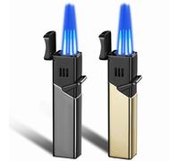2 Pack Four Jet Flame Lighter, Adjustable Windproof Flame and Gas Refillable, Portable Butane Torch Lighter for BBQ, Camping, Kitchen,Outdoor and Candles, (Without Butane)-Black+Gold