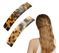 2 Pack French Design Hair Barrette, Tortoise Shell Celluloid Rectangle Hair Clips for Women, Large Barrettes for Women, French Rectangle Snap Hair Barrettes, For Thin And Thick Hair