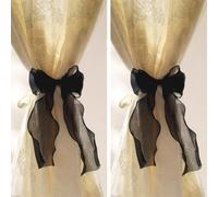 2 Pack French Silky Bow Curtain Tiebacks, Elegant Lace Ribbon for Curtains Decorative Rope Accessories Home Décor (Black,2)