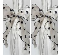 2 Pack French Silky Bow Curtain Tiebacks, Elegant Lace Ribbon for Curtains Decorative Rope Accessories Home Décor (Heart,2)