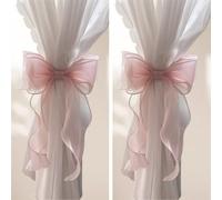 2 Pack French Silky Bow Curtain Tiebacks, Elegant Lace Ribbon for Curtains Decorative Rope Accessories Home Décor (Pink,2)