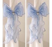 2 Pack French Silky Bow Curtain Tiebacks, Elegant Lace Ribbon for Curtains Decorative Rope Accessories Home Décor (Blue,2)