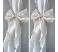 2 Pack French Silky Bow Curtain Tiebacks, Elegant Lace Ribbon for Curtains Decorative Rope Accessories Home Décor (White,2)