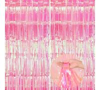 2 Pack Fringe Backdrop Tinsel Streamers, 1X2M Reflective Rainbow Pink Foil Curtain, Party Backdrop Curtains, Glitter Door Streamers Tinsel Fringe Curtains for Wedding/Christmas/Festival/80s Party