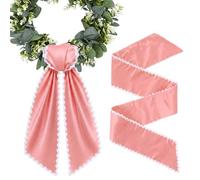 2 Pack Front Door Wreath Sash, Scalloped Garland Ribbon for Home Decor, Blank DIY Wreath Sash for Embroidery, Wedding Party Elegant Bow Accessories, 56x4.7 inch(Pink)