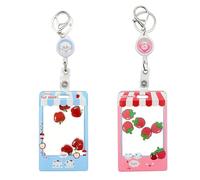 2 Pack Fruit-Themed Photocard Holder Keychain with Retractable Badge Reel, Clear Protective Card Sleeve for ID, Credit, and Student Cards - 2.1 x 3.4 inches