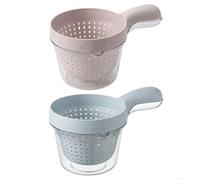 2 Pack Fruit Washing Bowl with Strainer, Dual-Layer Draining Basket with Handle for Berries and Vegetables, Space-Saving Kitchen Cleaning Tool(pink+blue)