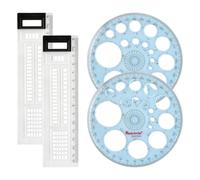 2 Pack Full Circle Ruler & Straight Edge Ruler Set - Includes 2 Circle Stencils & 2 Straight Rulers, 360° Precision Drawing Tool with 24 Divisions & Multi-Size Holes for Geometry, Art