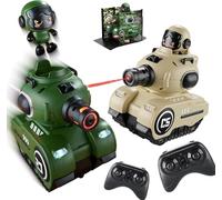 2 Pack Fun Remote Control Battle Tanks, RC Fighting Cars with Ejecting Infrared Robots, Bumper Car, 2.4GHz RC Army Military Toy with Blood Regeneration Hub for 6-12 Boys Girls Christmas Birthday Gifts