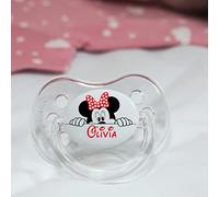*2-Pack* FUNKY DUMMY Personalised Dummy Pacifier Soother, All TEATS Sizes & Colours, Peeking Minnie