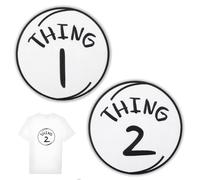 2 Pack Funny 20cm Thing 1 Thing 2 Fabric Round Iron On Embroidered Patch | Novelty Dr Seuss Themed Iron On Badge for Clothes, Jackets & T-Shirts. Perfect for DIY Garment, Cosplay and Craft Projects