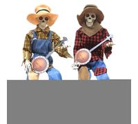 2 Pack Funny Animated Dueling Banjo Skeletons - Scary Halloween Decor, Halloween Banjo Playing Skeletons, Country Skeleton Musicians Guitar Skull Decoration, for Haunted House Party & Decorations