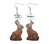 2-Pack Funny Bunny Acrylic Dangle Earrings - Glitter Easter Rabbit Dialogue Drop Earrings for Women